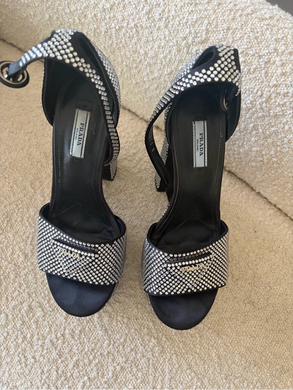 Prada Black Crystal-Studded Open-Toe Sandals